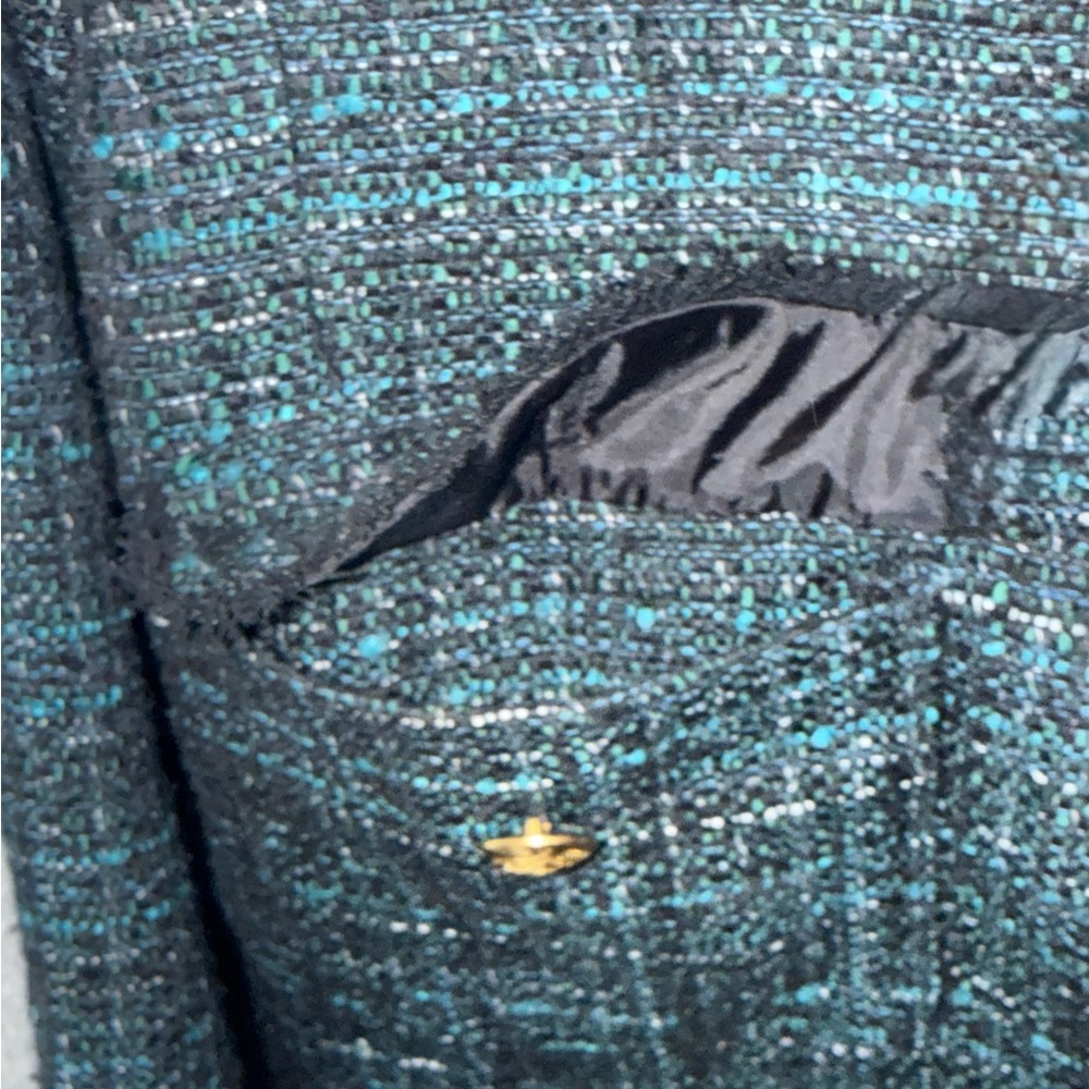 Talbots Black and Green Tweed Blazer Fringed Edges Women Size 14 Classy Loom - Picture 7 of 11
